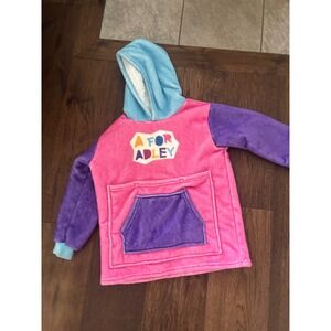 A For Adley Kids Oversized Plush Hoodie Sherpa Lined Pink Purple Blue Colorblock